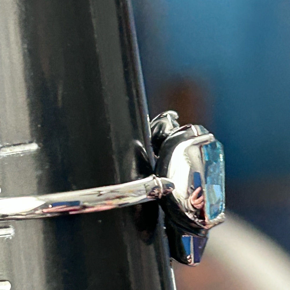 Elegant Blue and Purple crystals Ring stainless steel size shown. Size 7.5 - Picture 5 of 6